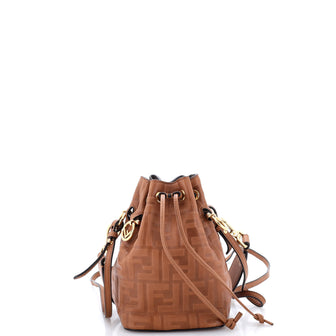 Fendi Mon Tresor Bucket Bag Zucca Embossed Leather Mini