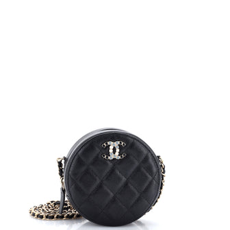 Chanel Round Clutch with Chain Quilted Caviar with Lacquered Metal
