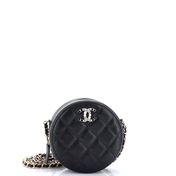 Chanel Round Clutch with Chain Quilted Caviar with Lacquered Metal