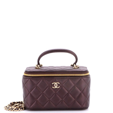 Chanel Classic Top Handle Vanity Case with Chain Quilted Lambskin Small
