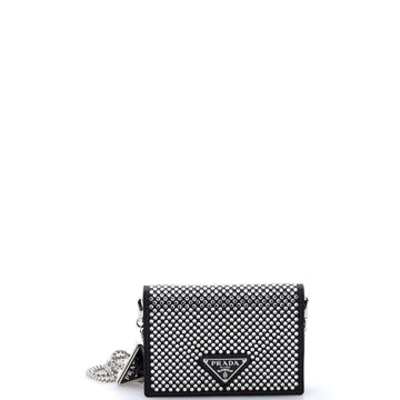 Prada Flap Card Holder with Chain Satin with Crystals