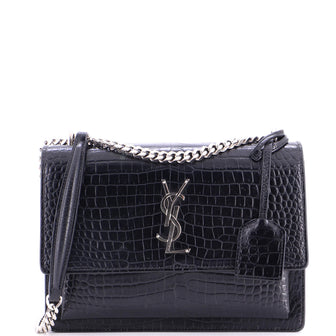 Saint Laurent Sunset Crossbody Bag Crocodile Embossed Leather Medium