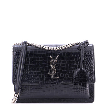 Saint Laurent Sunset Crossbody Bag Crocodile Embossed Leather Medium