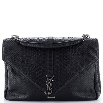 Saint Laurent Classic Monogram College Bag Python Embossed Leather Large