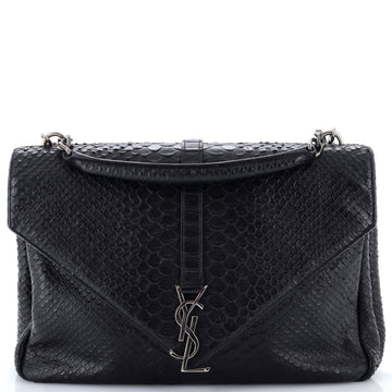 Saint Laurent Classic Monogram College Bag Python Embossed Leather Large