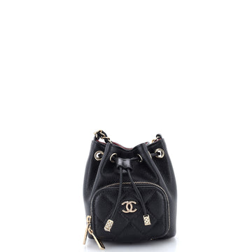 Chanel Business Affinity Drawstring Bucket Bag Quilted Caviar Mini