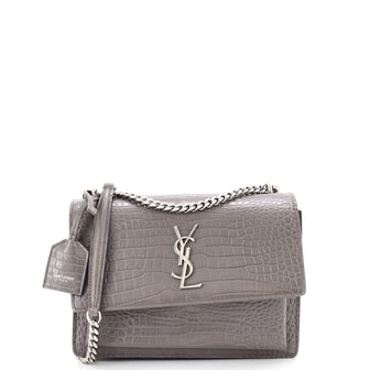 Saint Laurent Sunset Crossbody Bag Crocodile Embossed Leather Medium