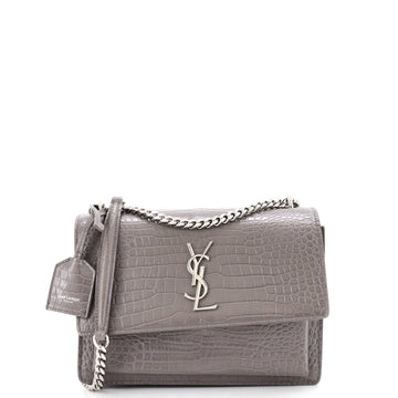 Saint Laurent Sunset Crossbody Bag Crocodile Embossed Leather Medium