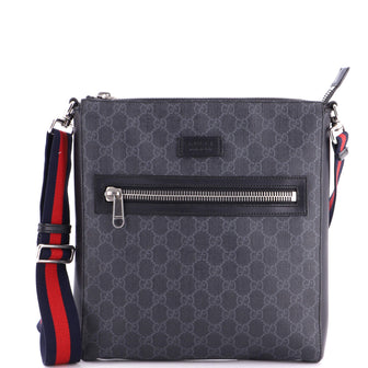 Gucci Web Strap Front Zip Messenger Bag GG Coated Canvas Medium