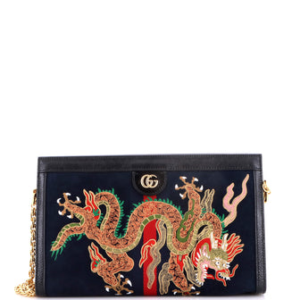 Gucci Ophidia Chain Shoulder Bag Embroidered Suede Medium