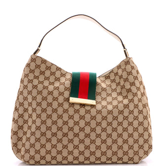 Gucci New Ladies Web Hobo GG Canvas Large