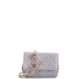 Chanel Miss Coco Strap Flap Clutch with Chain Quilted Caviar Mini