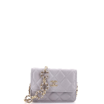 Chanel Miss Coco Strap Flap Clutch with Chain Quilted Caviar Mini