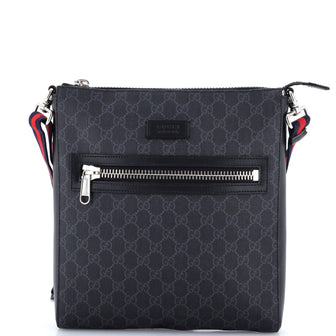 Gucci Web Strap Front Zip Messenger Bag GG Coated Canvas Medium