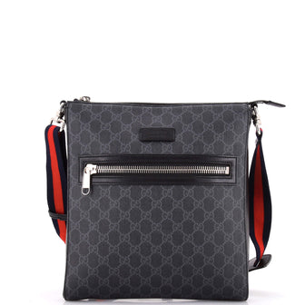 Gucci Web Strap Front Zip Messenger Bag GG Coated Canvas Medium