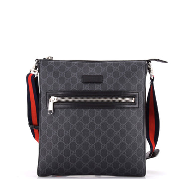 Gucci Web Strap Front Zip Messenger Bag GG Coated Canvas Medium