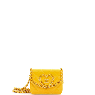 Chanel Heart Chain Flap Bag Quilted Patent Mini