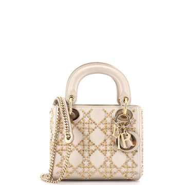 Christian Dior Lady Dior Chain Bag Crystal Embellished Cannage Quilt Leather Mini