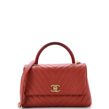 Chanel Coco Top Handle Bag Chevron Caviar with Lizard Embossed Handle Small