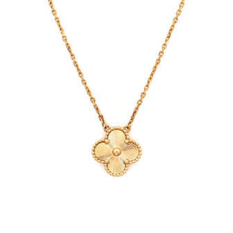 Van Cleef & Arpels Vintage Alhambra Pendant Necklace Guilloche 18K Yellow Gold
