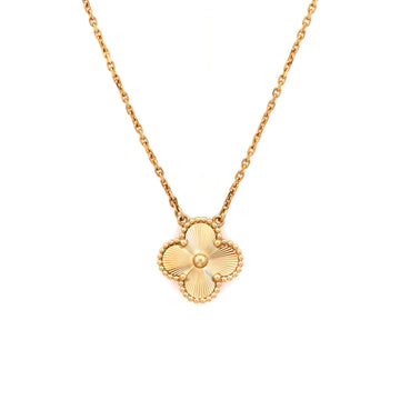 Van Cleef & Arpels Vintage Alhambra Pendant Necklace Guilloche 18K Yellow Gold