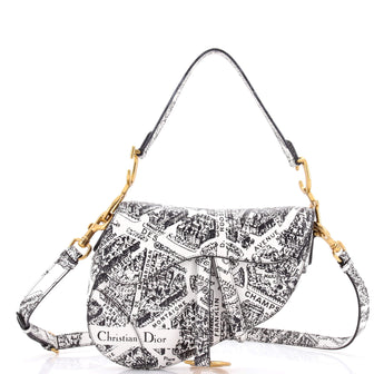 Christian Dior Saddle Handbag with Strap Printed Leather Medium