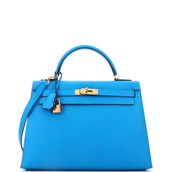 Hermes Kelly Handbag Blue Epsom with Gold Hardware 32