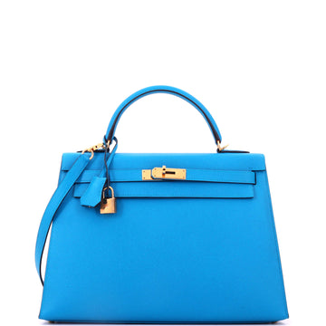 Hermes Kelly Handbag Blue Epsom with Gold Hardware 32