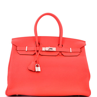 Hermes Birkin Handbag Orange Togo with Palladium Hardware 35