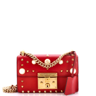 Gucci Pearly Padlock Shoulder Bag Studded Leather Small