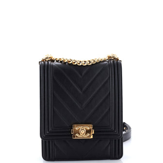 Chanel North South Boy Flap Bag Chevron Lambskin Small