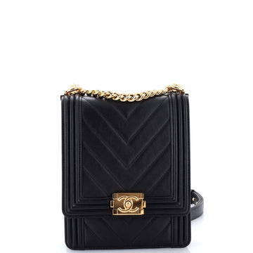 Chanel North South Boy Flap Bag Chevron Lambskin Small