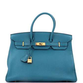 Hermes Birkin Handbag Blue Togo with Gold Hardware 35