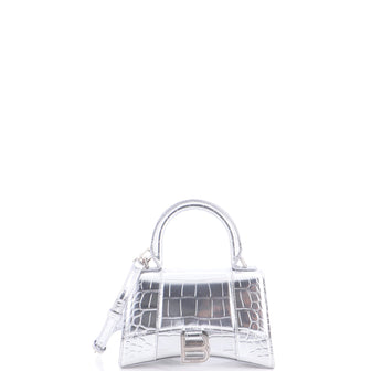 Balenciaga Hourglass Top Handle Bag Crocodile Embossed Leather XS