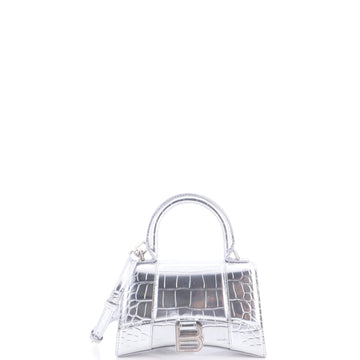 Balenciaga Hourglass Top Handle Bag Crocodile Embossed Leather XS