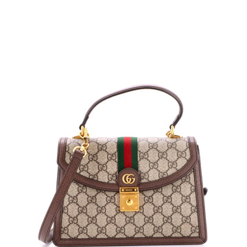 Gucci Ophidia Flap Top Handle Bag GG Coated Canvas Small