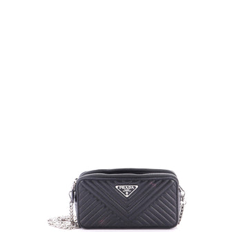 Prada Double Zip Wallet on Chain Crossbody Chevron Leather Mini
