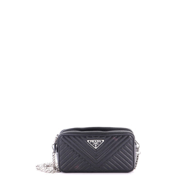 Prada Double Zip Wallet on Chain Crossbody Chevron Leather Mini