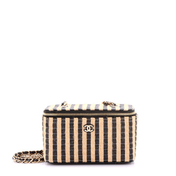 Chanel Classic Vanity Case with Chain Striped Raffia and Jute Small