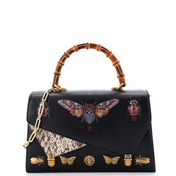 Gucci Ottilia Top Handle Bag Painted Leather with Snakeskin Medium