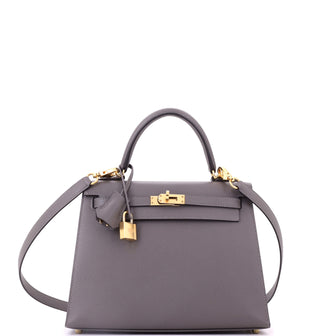 Hermes Kelly Handbag Grey Epsom with Gold Hardware 25