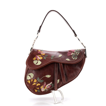Christian Dior Vintage Saddle Bag Embroidered Leather Medium