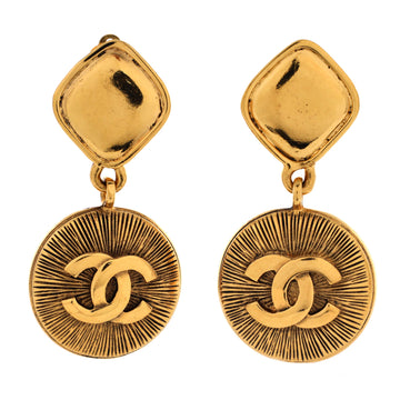 Chanel Vintage CC Round Drop Clip-On Earrings Metal Large