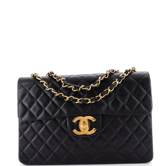 Chanel Vintage Classic Double Flap Bag Quilted Lambskin Jumbo