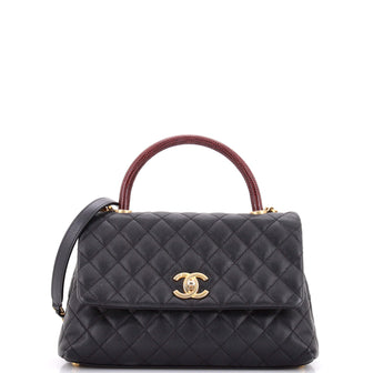 Chanel Coco Top Handle Bag Quilted Caviar with Lizard Small