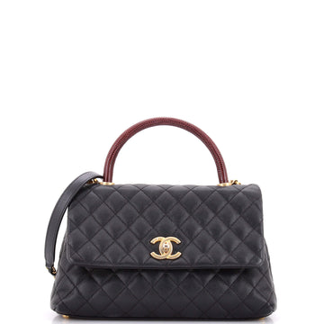 Chanel Coco Top Handle Bag Quilted Caviar with Lizard Small