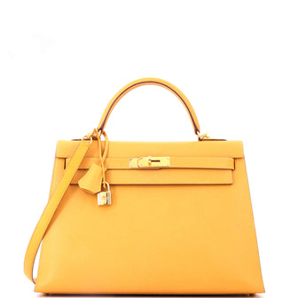 Hermes Kelly Handbag Yellow Courchevel with Gold Hardware 32