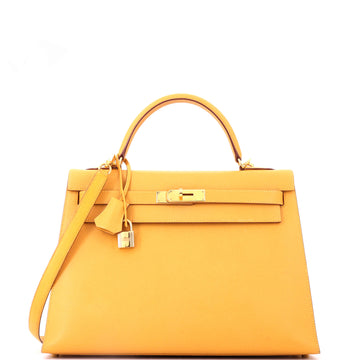 Hermes Kelly Handbag Yellow Courchevel with Gold Hardware 32