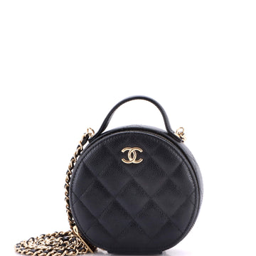 Chanel Handle with Care Round Vanity Case with Chain Quilted Caviar Small
