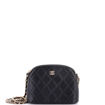 Chanel CC Dome Zip Clutch with Chain Quilted Caviar Mini
